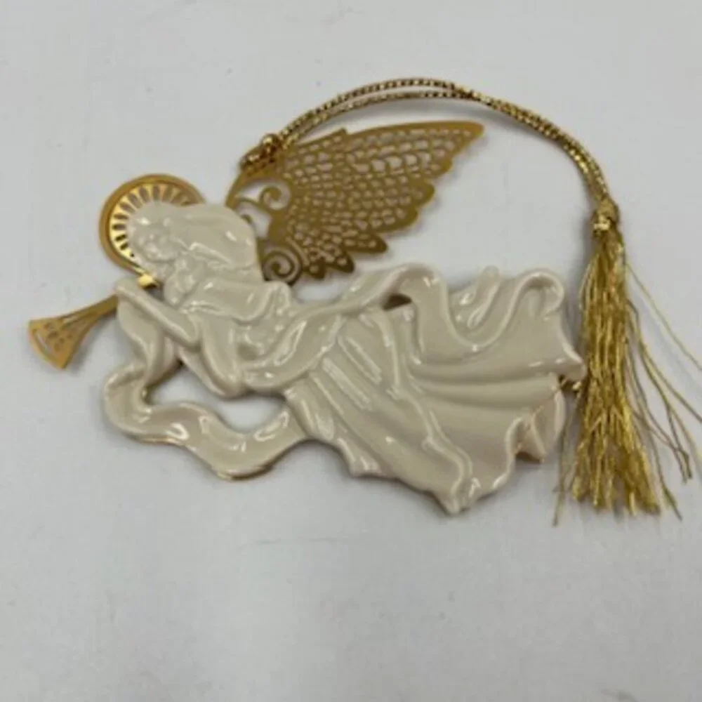 Lenox Porcelain Vintage Christmas Angel With Gold Wings Tree Ornament